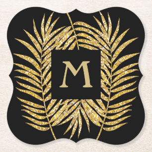 Porta-copo De Papel Dourada Tropical Glitter Palm Tree Fronteira Resid