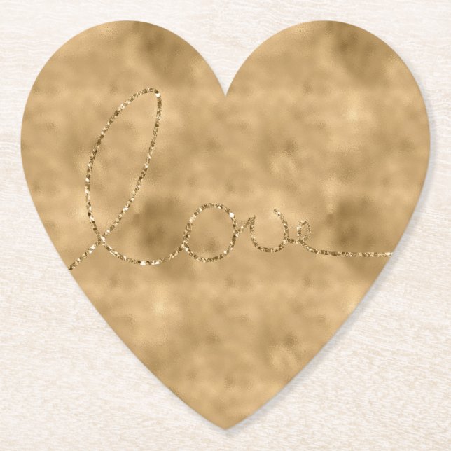 Porta-copo De Papel Dourado Glam Glitter Love (Frente)