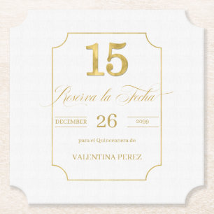 Porta-copo De Papel Dourado na Quinceanera Branca Espanhol Guarde a Da