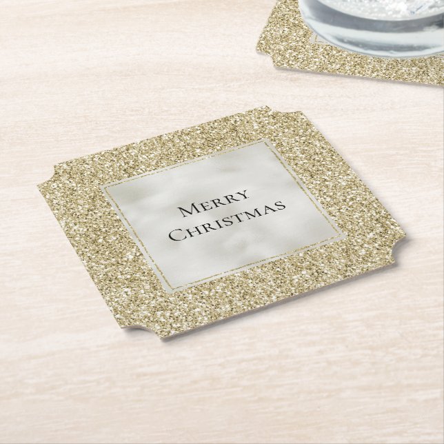 Porta-copo De Papel Dourado Pearl White Glitzy Glitzy Natal    (Angular)