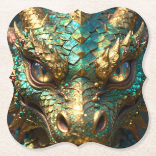 Porta-copo De Papel Dragão de Turquesa e Ouro de Face