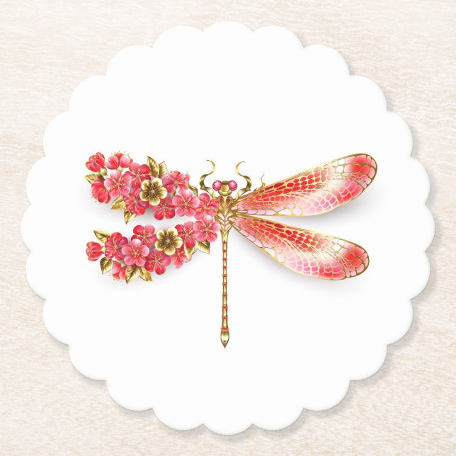 Porta-copo De Papel Dragonfly com joalheria sakura (Frente)