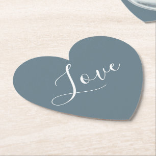 Porta-copo De Papel Dusty Blue Heart White Love Script