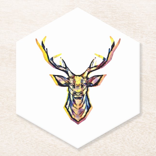 Porta-copo De Papel Ein Hirschkopf als buntes Bild im Aquarell Stil    (Frente)
