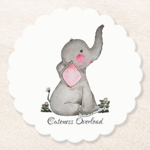 Porta-copo De Papel Elefante De Bebê Cuta De Aquarela Com Blush E Flor