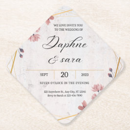 Porta-copo De Papel Elegant Floral Wedding Invitation – Geometric Gold