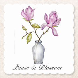 Porta-copo De Papel Elegant Pink Magnolia Watercolor in Glass Vase