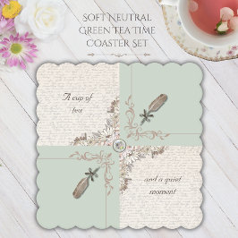 Porta-copo De Papel Elegant Soft Green Tea Time Literary Scalloped 