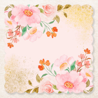 Porta-copo De Papel Elegant Soft Pastel Flowers with Gold Texture 