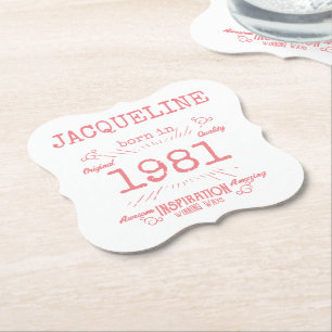 Porta-copo De Papel Elegante branco cor-de-rosa, aniversário de 40 ano