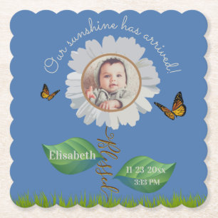Porta-copo De Papel Elegante Daisy Blue Floral Cute Baby Photo e Name
