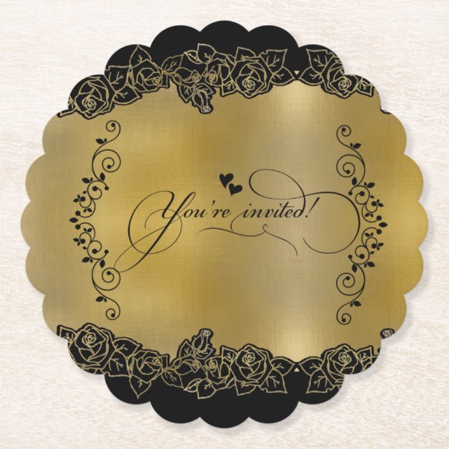 Porta-copo De Papel elegante dorado con rosas (Frente)