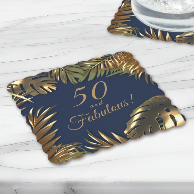 Porta-copo De Papel Elegante Dourado Azul 50 Fabuloso Aniversário (Criador carregado)