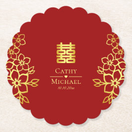 Porta-copo De Papel Elegante dupla felicidade floral de casamento chin