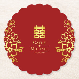 Porta-copo De Papel Elegante dupla felicidade floral de casamento chin
