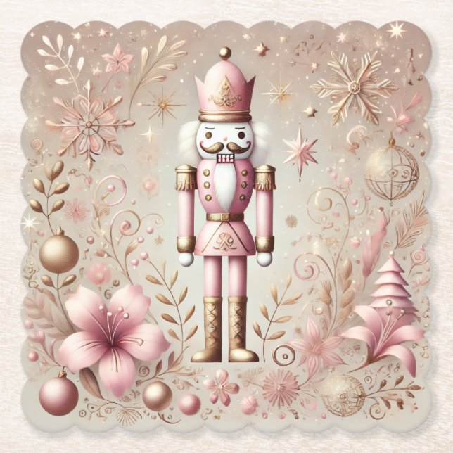 Porta-copo De Papel Elegante e Caprichoso Nutcracker Pastel Rosa e Dou (Frente)