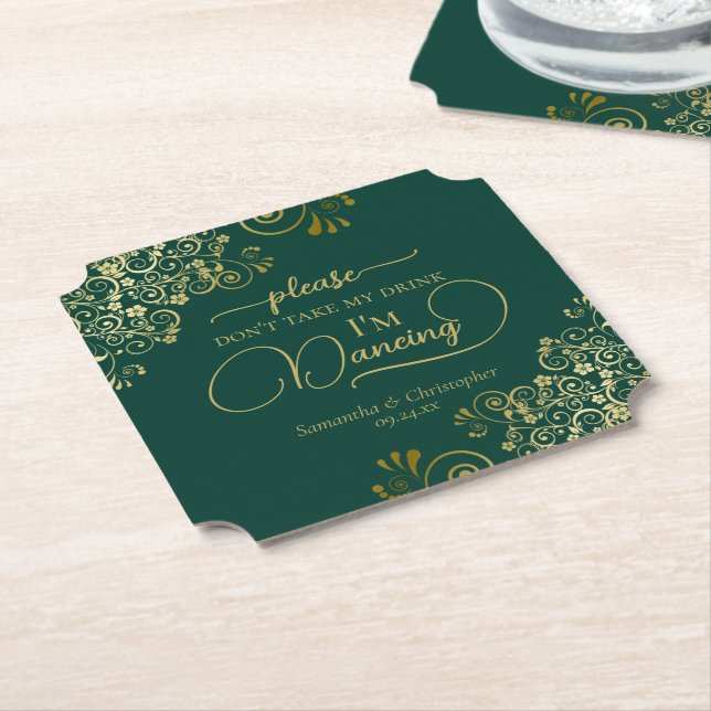 Porta-copo De Papel Elegante Emerald e Dourado Não tome meu casamento  (Angular)