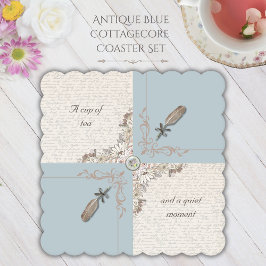 Porta-copo De Papel Elegante Floral Azul Antigo Cottagecore Pena de Av