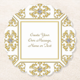 Porta-copo De Papel Elegante Moldura Ornamentada Dourada com Acentuaçã