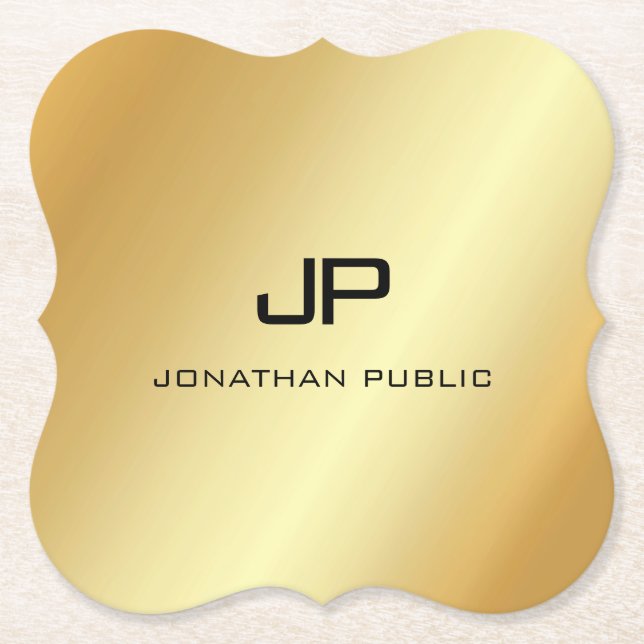 Porta-copo De Papel Elegante Monograma Moderno Faux Dourada Modelo (Frente)