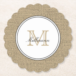 Porta-copo De Papel Elegante Monograma Nome Estilo Chic Campo em juta