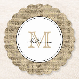 Porta-copo De Papel Elegante Monograma Nome Estilo Chic Campo em juta