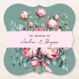 Porta-copo De Papel Elegante Peony Buquê em Casamento Watercolor
