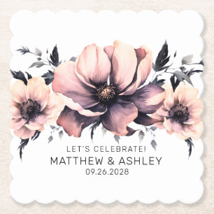 Porta-copo De Papel Elegante Recepção de Casamento Floral Rosa Bege
