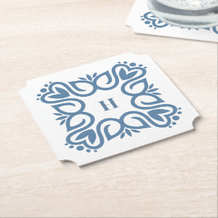 Porta-copo De Papel Elegante Rótulo de Monograma em Azul Poeirento
