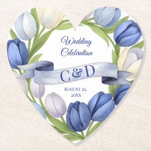 Porta-copo De Papel Elegante Watercolor Tulip Wreath Casamento Blue Iv