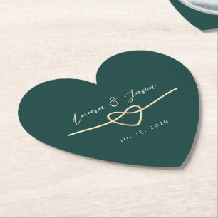 Porta-copo De Papel Emerald Green Heart Wedding Paper Coaster
