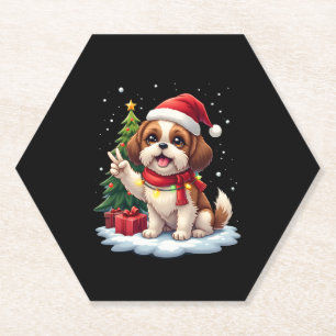 Porta-copo De Papel Engraçado Mão de Paz Shih Tzu Luzes de Natal Mulhe
