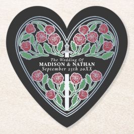 Porta-copo De Papel Espada Floral Medieval Real Preto Prata Casamento