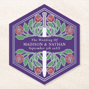 Porta-copo De Papel Espada Floral Medieval Real Roxa Casamento