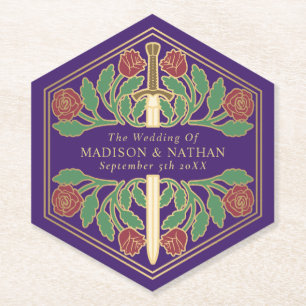 Porta-copo De Papel Espada Floral Medieval Real Roxo Casamento