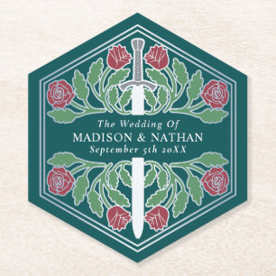 Porta-copo De Papel Espada Floral Medieval Real Teal Casamento