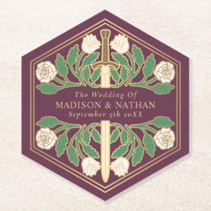 Porta-copo De Papel Espada Floral Real Branco Dourado Casamento Mauve