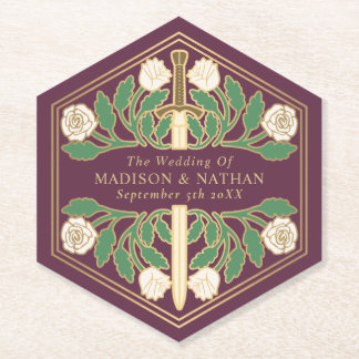 Porta-copo De Papel Espada Floral Real Branco Dourado Casamento Mauve