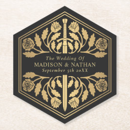 Porta-copo De Papel Espada Medieval Real Dourado Preto Casamento