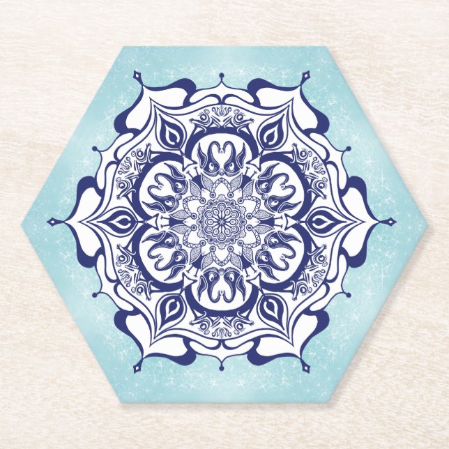 Porta-copo De Papel Estilo da China Azul com criaturas (Frente)