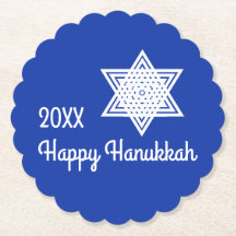 Estrela de Davi do Hanukkah Branco em Fundo Azul P