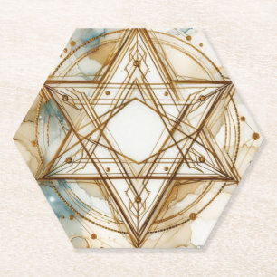 Porta-copo De Papel Estrela de Davi em Ouro Branco, Aquarela de Tinta