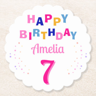 Porta-copo De Papel Estrelas Coloridas Rosa Menina Feliz Aniversário F
