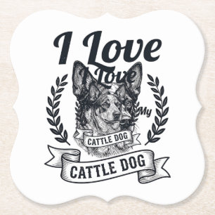 Porta-copo De Papel Eu Amo Meu Design de Gravura Vintage Cattle Dog_1