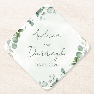 Porta-copo De Papel Eucalipto Wedding Square Paper Coaster 1001A