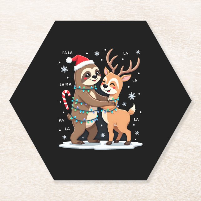 Porta-copo De Papel Fa La Llama Xmas Lights Sloth Riding Llama Chri (Frente)