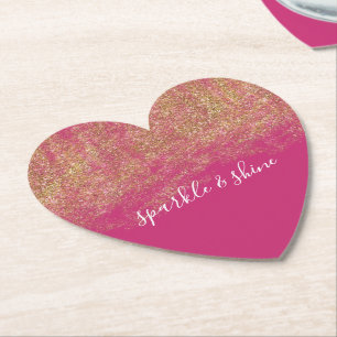 Porta-copo De Papel Faaux Glitter Girly Pink Sparkle Dourado