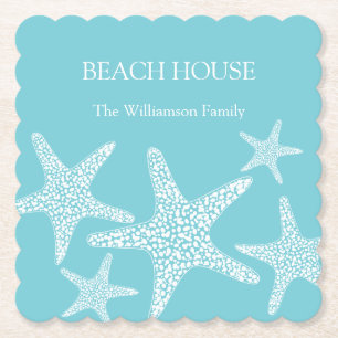 Porta-copo De Papel Família Aqua Blue Starfish Coaster Beach House