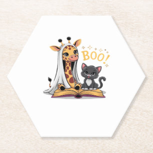 Porta-copo De Papel Fantasma de Girafa Fofa com Gato Preto e Boo! Clás