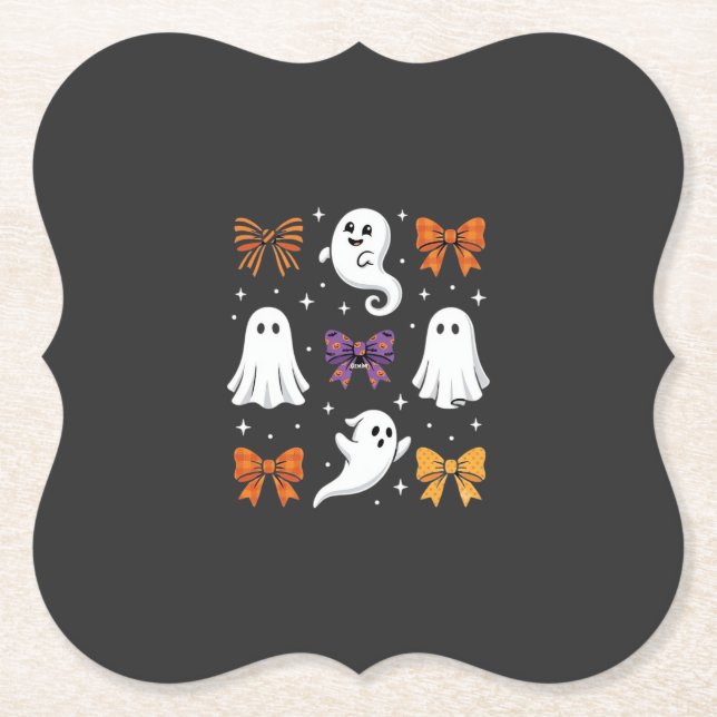 Porta-copo De Papel Fantasma Fofo com Laços Design de Halloween_1 (Frente)